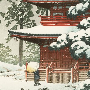 HK17 Hasui Kawase Saishoin Temple in Snow Hirosaki 1936 D