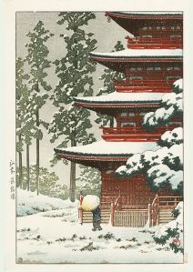 HK17 Hasui Kawase Saishoin Temple in Snow Hirosaki 1936 M